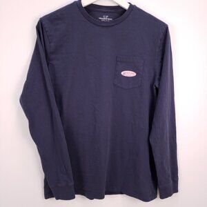 Vineyard Vines Shirt Boys XL (18) Blue Long Sleeve Lacrosse Logo 100% Cotton